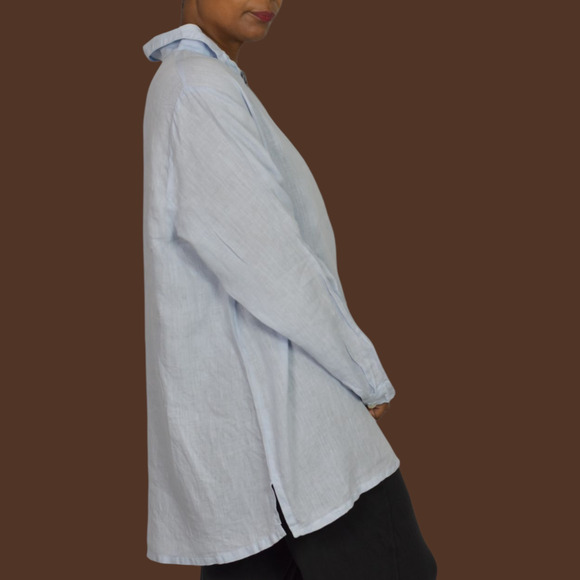 Match Point Linen Tunic Light Blue Collared V Neck Long Sleeve Popover Shirt XL - Picture 6 of 13
